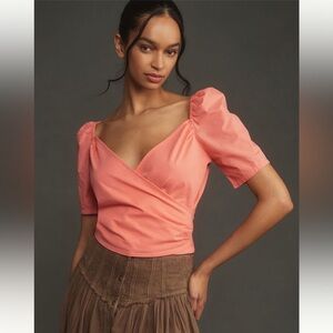 BY ANTHROPOLOGIE PUFF-SLEEVE WRAP TOP